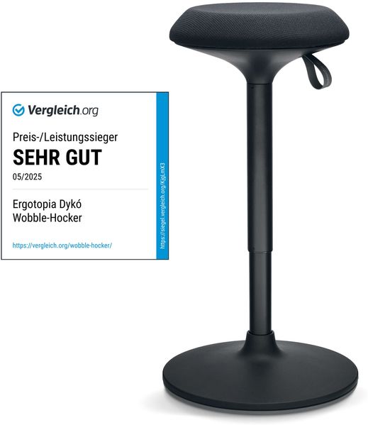 Ergotopia Dykó Short I Ergonomischer Sitz-Stehhocker I Stufenlos höhenverstellbar 51 - 70 cm I Made in Italy I Dynamisch-gesund Sitzen I Schwarz