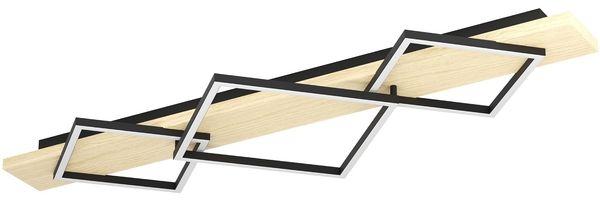 EGLO LED Deckenleuchte Boyal, Deckenlampe 3-flammig, Wohnzimmerlampe aus hellem Holz und schwarzem Metall, Lampe Decke FSC zertifiziert, warmweiß, 101 cm