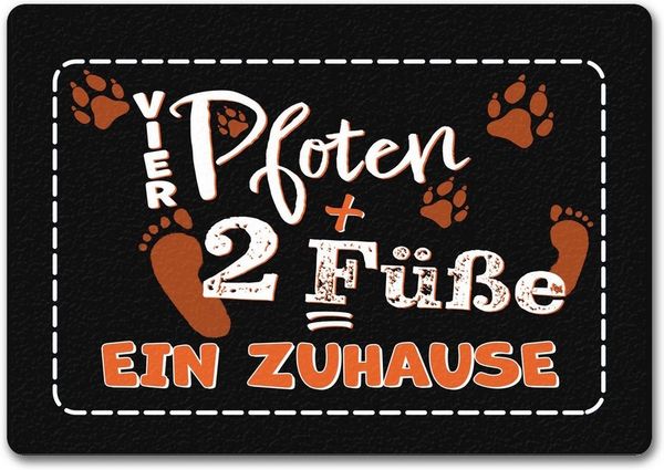speecheese Fußmatte Vier Pfoten + Zwei Füße = Ein Zuhause Hunde Fußmatte in 35x50 cm ohne