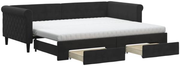 vidaXL Tagesbett Ausziehbar mit Schubladen Schwarz 90x200 cm Samt 3197847