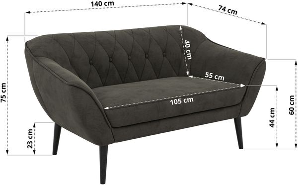 Polstersofa PIRS 2 Skandinavisches Sofa 2-Sitzer, Sofa mit Wellenfederung, Breite 140 cm, schwarze Füße Hoher Sitzkomfort - Dunkelgrau Velvet Bild 5