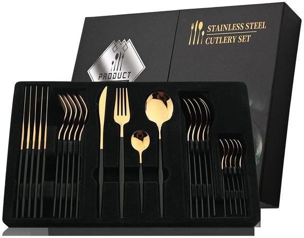 Premium Besteck-Set Schwarz/Gold 6 Personen 24-tlg Edelstahl Essbesteck CF-22128