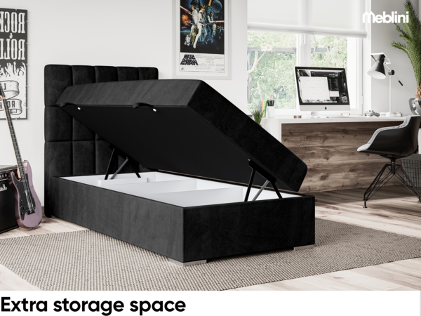 MEBLINI Boxspringbett LUKAS 100x200 cm mit Bettkasten - H3/Schwarz Samt Gepolstert Einzelbett mit Topper & Taschenfederkern-Matratze - 100x200 Links Bild 5