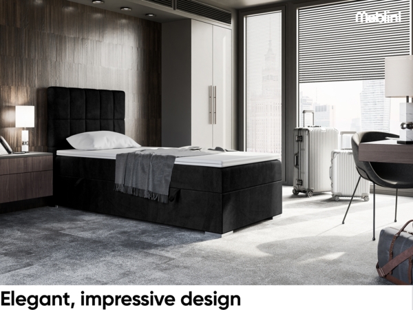 MEBLINI Boxspringbett LUKAS 100x200 cm mit Bettkasten - H3/Schwarz Samt Gepolstert Einzelbett mit Topper & Taschenfederkern-Matratze - 100x200 Links Bild 2