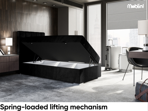 MEBLINI Boxspringbett LUKAS 100x200 cm mit Bettkasten - H3/Schwarz Samt Gepolstert Einzelbett mit Topper & Taschenfederkern-Matratze - 100x200 Links Bild 3