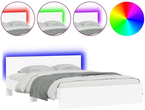 Doppelbett, Bettgestell Modernen mit Kopfteil und LED-Beleuchtung Weiß 150x200 cm d1236e