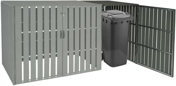 1er WPC-Mülltonnenverkleidung Erweiterung HWC-J28, Mülltonnenbox, Metall Holzoptik ~ grau