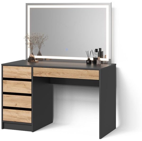 Livinity® Schminktisch Imola, Anthrazit/Goldkraft Eiche, 120 cm mit LED Beleuchtung (1-St)