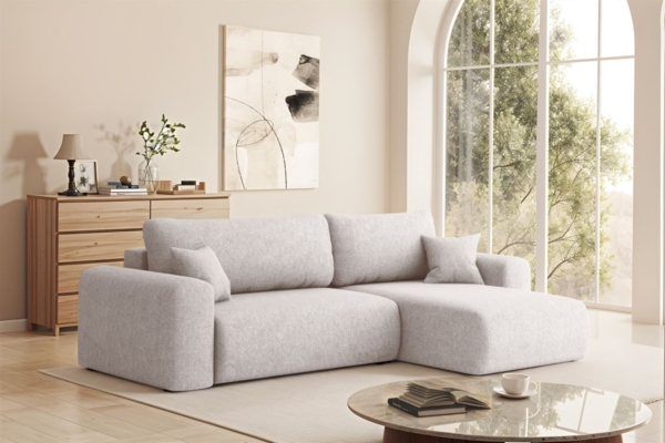 Ecksofa Schlafsofa FLORA Stoff Verita Beige Ottomane Rechts