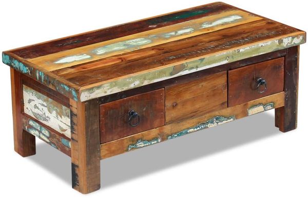 vidaXL Couchtisch mit Schubladen Altholz Massiv 90x45x35 cm 243321
