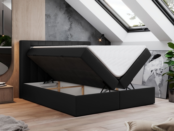 Boxspringbett - Polsterbett mit LED Kopfteil - GOLD-5 - 120x200cm - Schwarz Kunstleder - H3 Bild 2