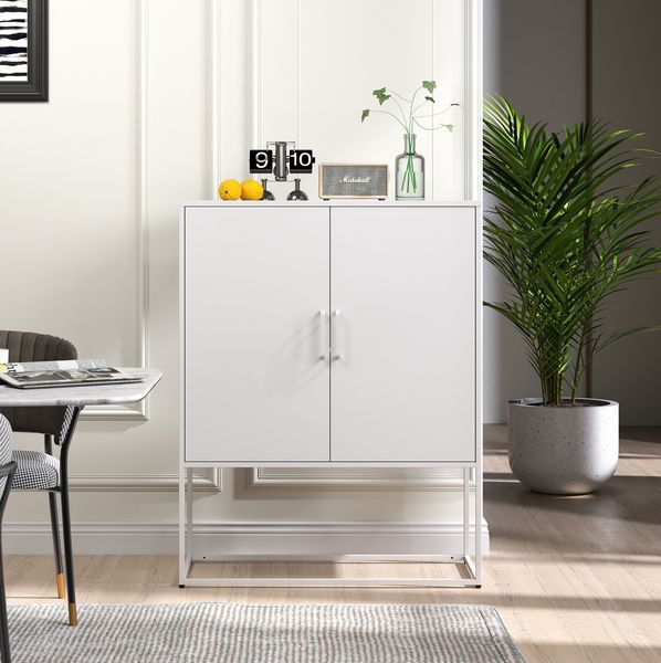 Metall-Sideboard 85 x 40 x 109 cm in Weiß mit 2 festen Einlegeböden
