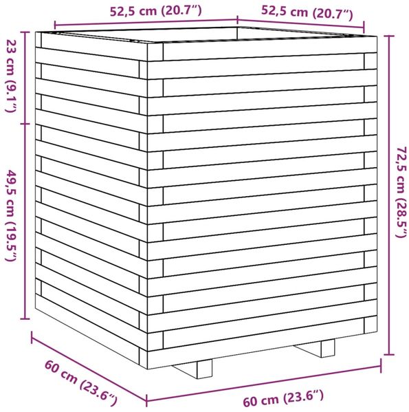 vidaXL Pflanzkübel Wachsbraun 60x60x72,5 cm Massivholz Kiefer 3282581 Bild 10