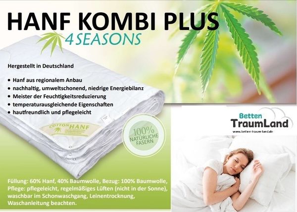 Betten Traumland Naturfaserbettdecke Hanf Plus 4 Seasons Steppdecken, Füllung: Hanf- Baumwolle, erlesene Rohstoffe, sorgfältige Verarbeitung und beste Qualität.