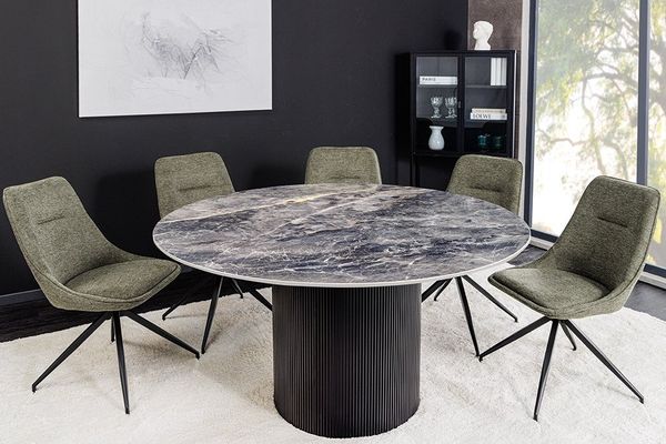 riess-ambiente Esstisch UNIQUE Ø120cm schwarz Keramik – rund, moderner Säulenfuß (Einzelartikel, 1-St), pflegeleichte Tischplatte, Naturstein-Optik, Esstisch für 4 Personen