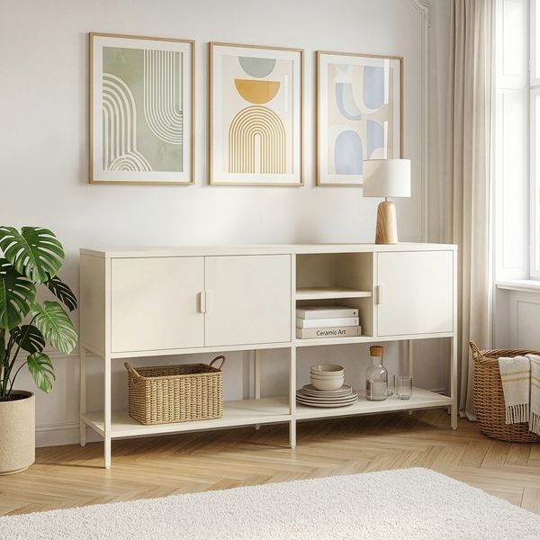 Sideboard Kliri Stahl 160x40x80 cm Cremeweiß [en. casa]