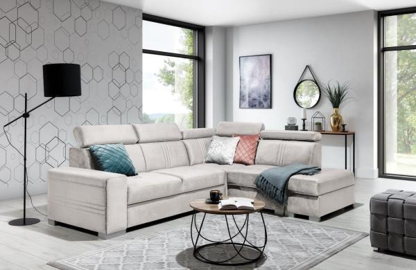 Ecksofa Schlafsofa NOLAN inkl. USB in Stoff Element Creme Ottomane Rechts