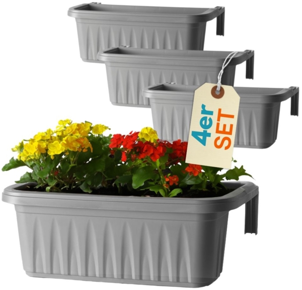 GarPet Balkonkasten 4er Set Blumenkasten Balkon Geländer Kasten Halterung Wasserspeicher