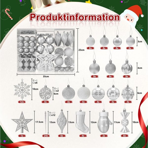FIVMEN Weihnachtsbaumkugel Weihnachtskugeln Kunststoff 138 Stück mit Stern Spitze, Mehrere Farboptionen Christbaumschmuck