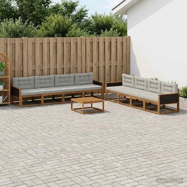 vidaXL Outdoor-Sofagarnitur mit Kissen 9 pcs Natur und Hellgrau 3382434