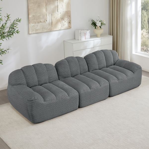 3-Sitzer modulares Sofa H 79 x T 228 x B 104 cm aus Granuliertem Fleece in Grau, frameless Design