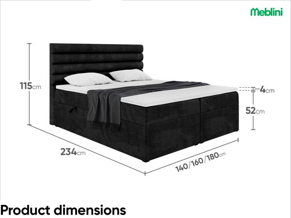 MEBLINI Boxspringbett KARIM 180x220 cm mit Bettkasten - H4/Schwarz Samt Polsterbett - Doppelbett mit Topper & Taschenfederkern-Matratze Bild 7