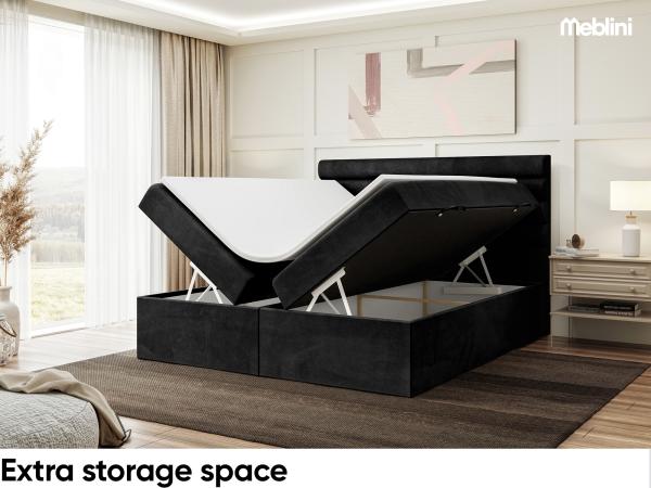 MEBLINI Boxspringbett KARIM 180x220 cm mit Bettkasten - H4/Schwarz Samt Polsterbett - Doppelbett mit Topper & Taschenfederkern-Matratze Bild 5