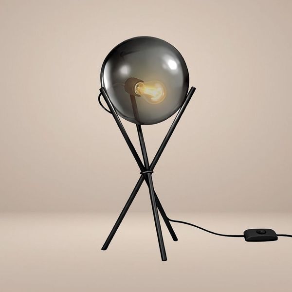 s.luce Orb Axis Glas-Tischlampe Dreibein 20cm Rauch, Schwarz