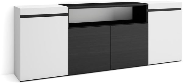 Skraut Home | Sideboard, Highboard | Kommode, Komodenschrank | 200 x 75 x 35 cm | 4 Türen | Wohnzimmer, Küche | Moderner Stil | Weiß und Schwarz