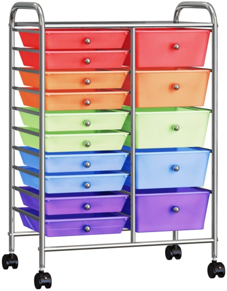 vidaXL XXL Schubladenwagen mit 15 Schubladen Mehrfarbig Kunststoff 320410