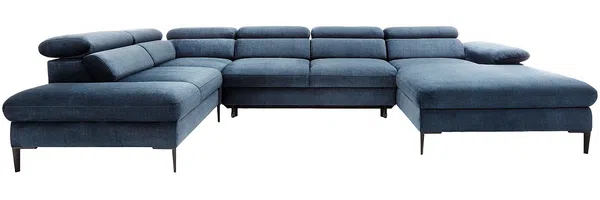 Vente-unique - SEPINA Sofa SamtStoff Blau - B 214 cm x H 75 cm x L 353 cm Bild 3