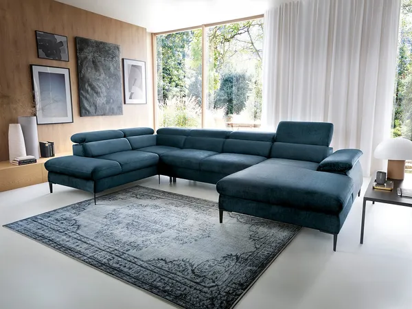 Vente-unique - SEPINA Sofa SamtStoff Blau - B 214 cm x H 75 cm x L 353 cm