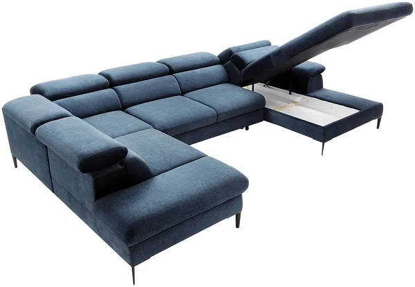 Vente-unique - SEPINA Sofa SamtStoff Blau - B 214 cm x H 75 cm x L 353 cm Bild 5
