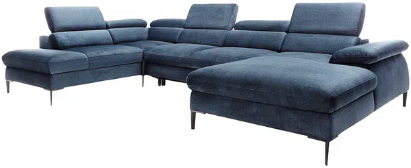 Vente-unique - SEPINA Sofa SamtStoff Blau - B 214 cm x H 75 cm x L 353 cm Bild 6