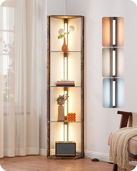 EDISHINE Stehlampe Wohnzimmer Dimmbar, Standleuchte mit Ablage, LED fest integriert, warmweiß bis kaltweiß dimmbar, LED Dimmbar Stehleuchte, Regal mit Licht