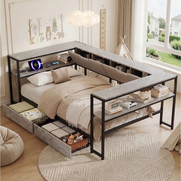 Celya Polsterbett Schlafsofa Daybett mit USB und Typec-Ladestation (ohne Matratze, Tagesbett, Jugendbett mit 2 Schubladen und Lattenrost aus Metall), Ideal für Kinder-, Jugend- oder Gästezimmer ein