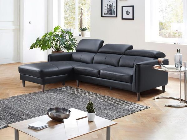 Vente-unique - Ecksofa - Ecke links - Büffelleder - Schwarz - SALVI