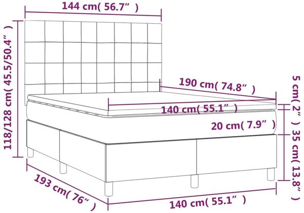 vidaXL Boxspringbett mit Matratze Creme 140x190 cm Stoff 3142334 Bild 6