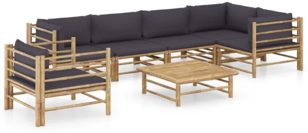 vidaXL 7-tlg. Garten-Lounge-Set mit Dunkelgrauen Kissen Bambus 3058248