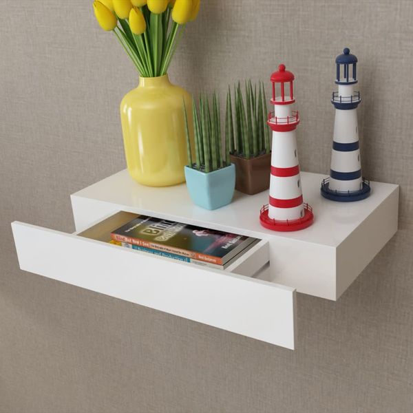 vidaXL Wandregal mit Schublade MDF Weiß 242187