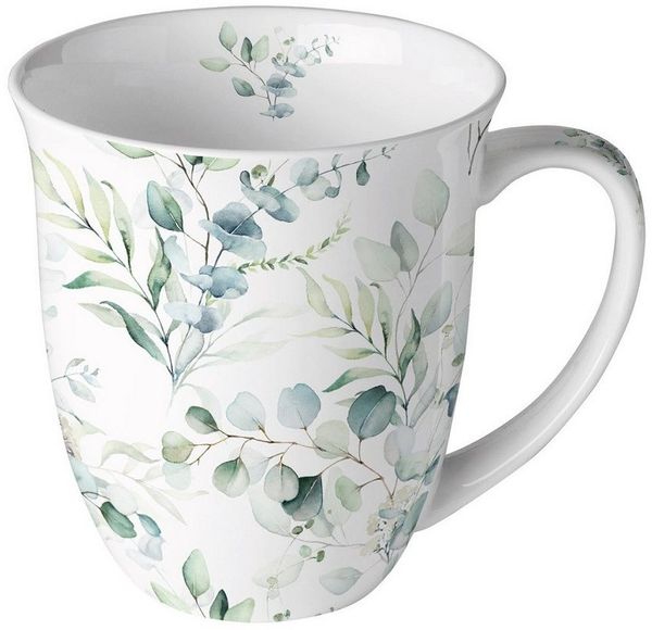 Ambiente Luxury Paper Products Becher Porzellan Frühling / Herbst / Sommer / Winter Kollektion, 1-tlg, Porzellan Becher ca. 400 ml Eukalyptus überall / Blatt / Blumen - Pflanzen / Hochzeitag / Hochzeit, Mug Kollektion / Ideal als Geschenk