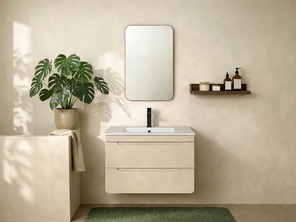 Vente-unique - ARUBA Waschbeckenmöbel Holz, Platte Beige - B 46 cm x H 59 cm x L 80 cm