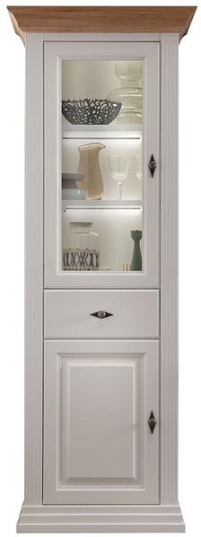 Lomadox Vitrine ESBJERG-69 Kiefer weiß lackiert mit Eiche geölt, Landhausstil, inkl. Beleuchtung