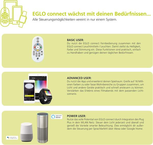 EGLO connect LED Deckenleuchte SARSINA-C Panel, Smart Home Deckenlampe, Material: Aluminium, Kunststoff, Farbe: Weiß, Ø 80 cm, inkl. Fernbedienung, dimmbar, Weißtöne und Farben einstellbar Bild 3