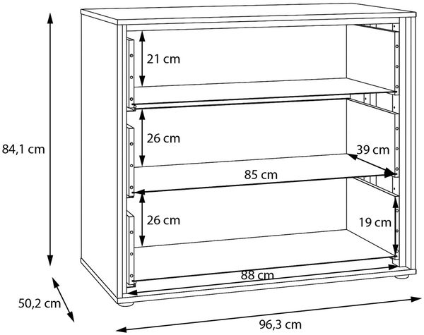 Schubkastenkommode >WEXLIN< 3 Schübe, sandfarbig / Mauvella Eiche Dekor - 96,3x84,1x50,2 (BxHxT) Bild 7