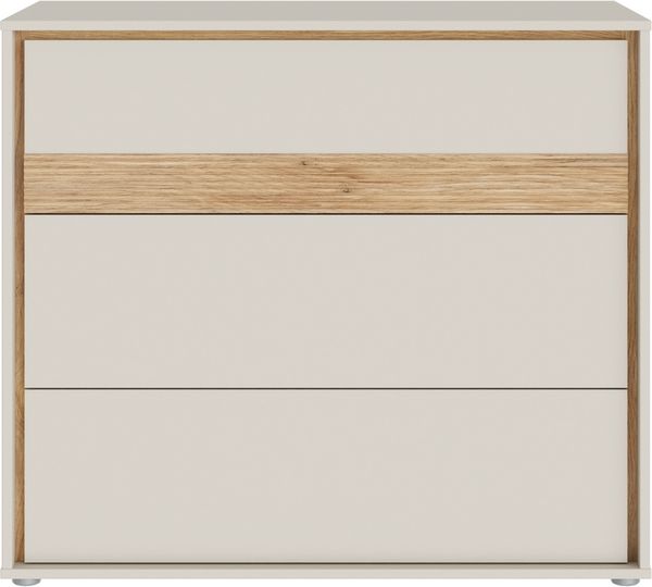 Schubkastenkommode >WEXLIN< 3 Schübe, sandfarbig / Mauvella Eiche Dekor - 96,3x84,1x50,2 (BxHxT)