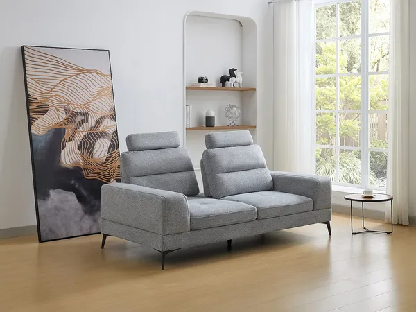 Vente-unique - UDALIO Sofa Stoff Grau - B 123 cm106,5 cm x H 86 cm x L 215 cm