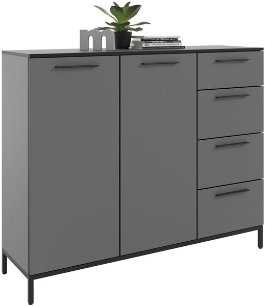 Sideboard >soul< in Basaltgrau - Metall schwarz matt - 135x110,6x40cm (BxHxT)