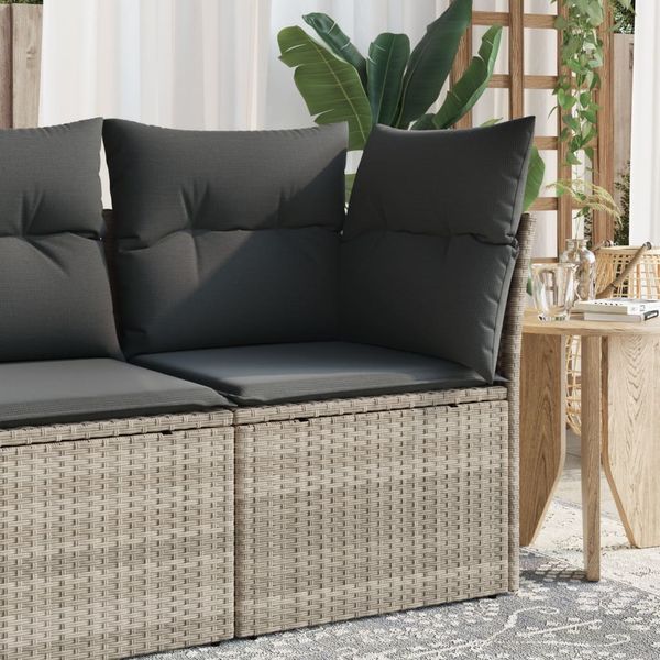 vidaXL Garten-Ecksofa mit Kissen Hellgrau Poly Rattan 366175