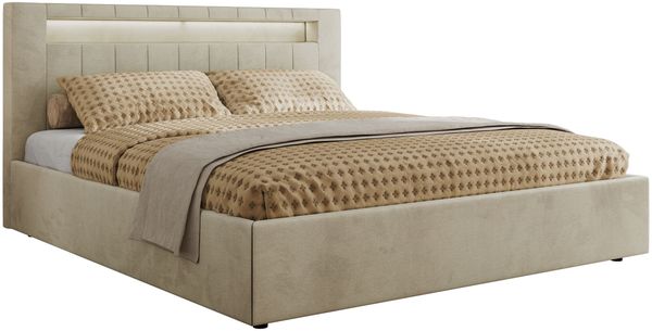 Polsterbett GOLD 5 CLASSIC 160 x 200 cm mit LED-Beleuchtung & Bettkasten, Doppelbett inkl. Lattenrost, Metall-Lift-System & Stauraum - Beige Velvet Bild 5